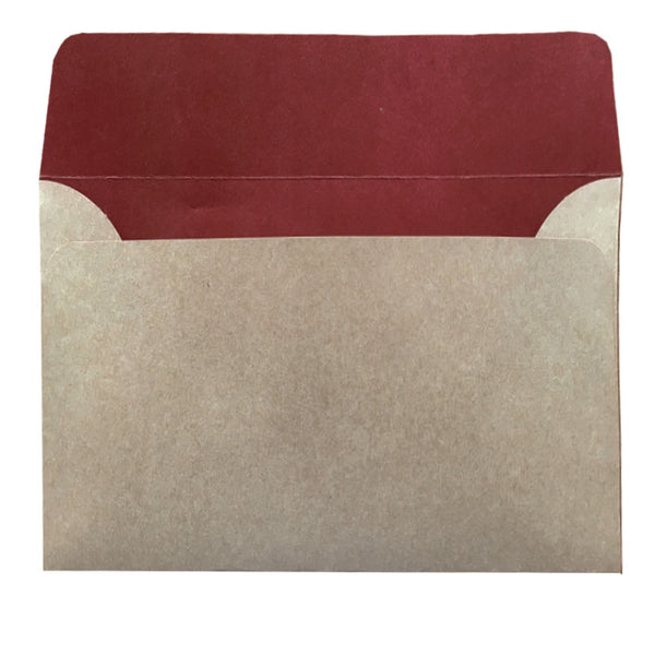C6 natural kraft envelope with earthy red colouring inside